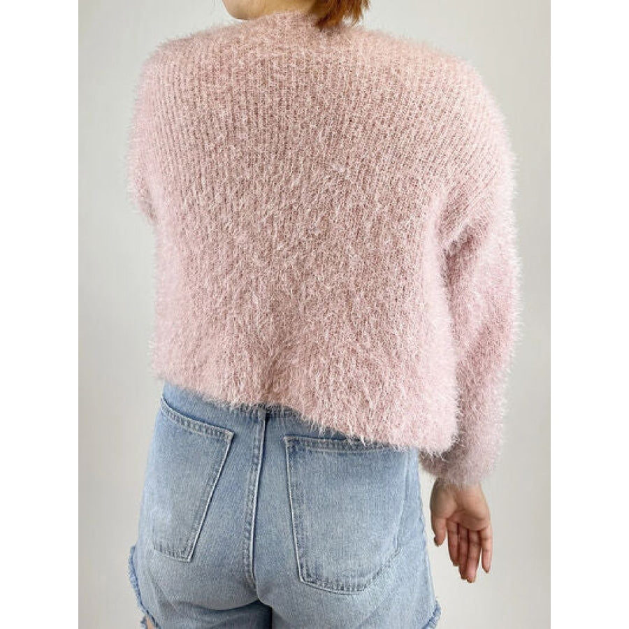 Tied Open Front Dropped Shoulder Cardigan Blush Pink / One Size Clothing