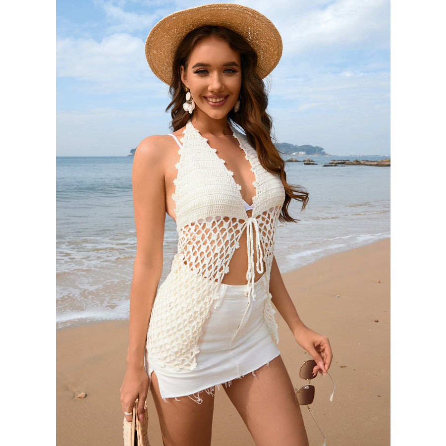 Tied Openework Halter Neck Cover - Up Apparel and Accessories