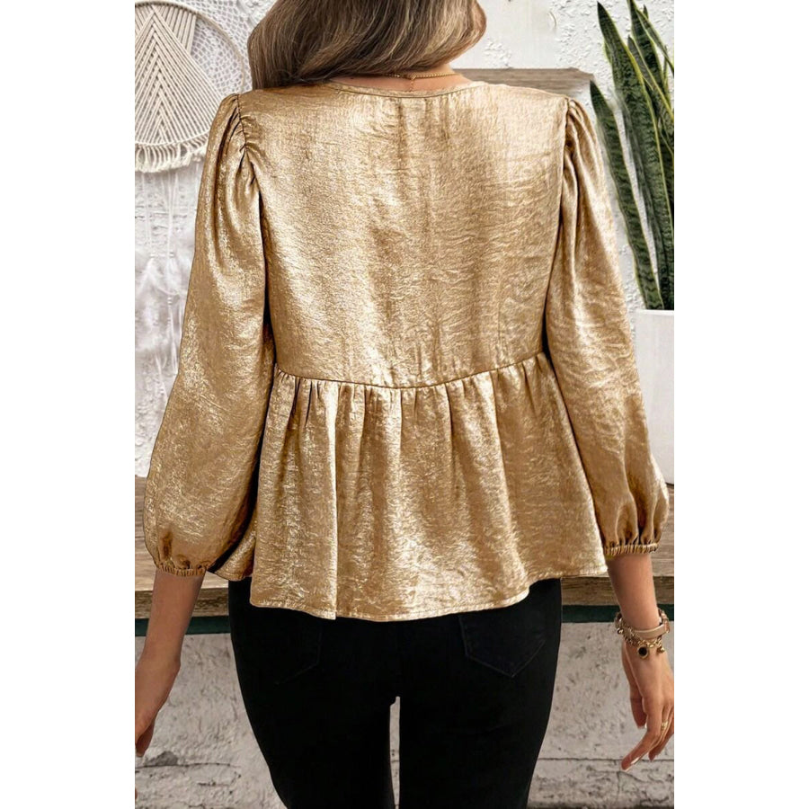 Tied Peplum Three-Quarter Sleeve Blouse Apparel and Accessories