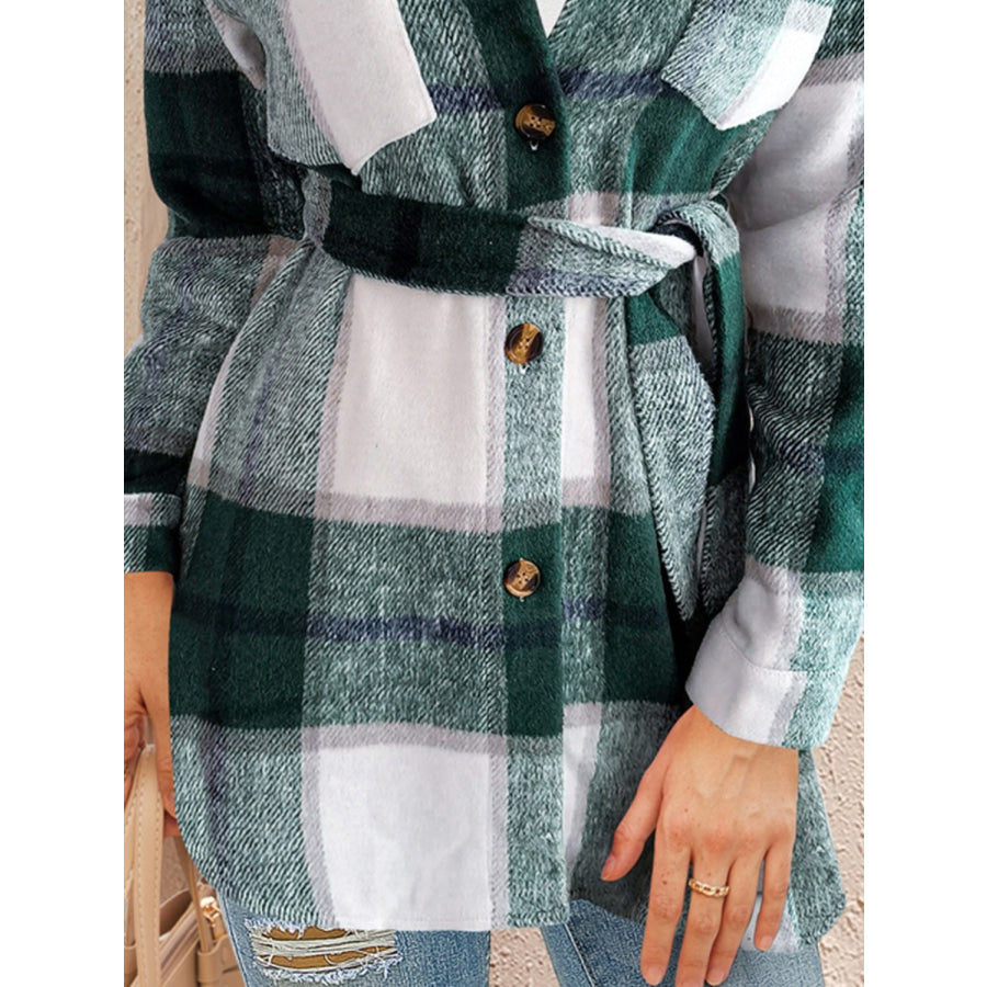 Tied Plaid Button Up Shacket Apparel and Accessories