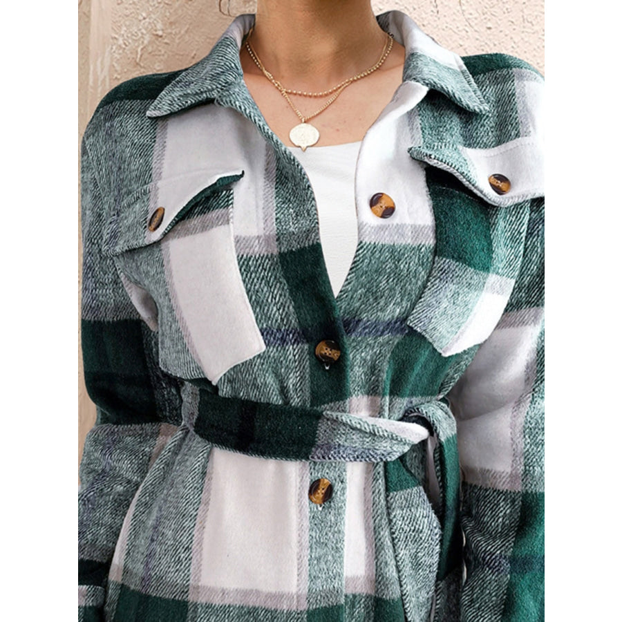 Tied Plaid Button Up Shacket Apparel and Accessories