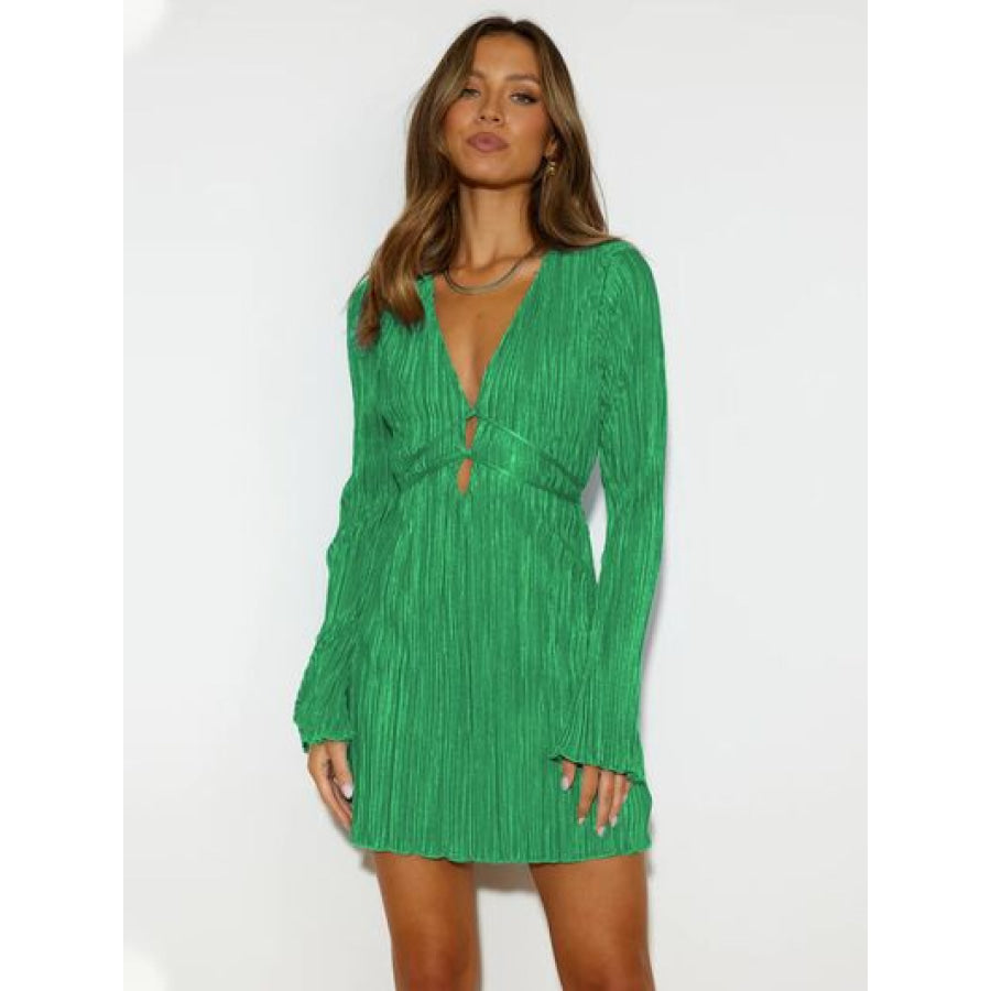 Tied Plunge Flare Sleeve Mini Dress Apparel and Accessories