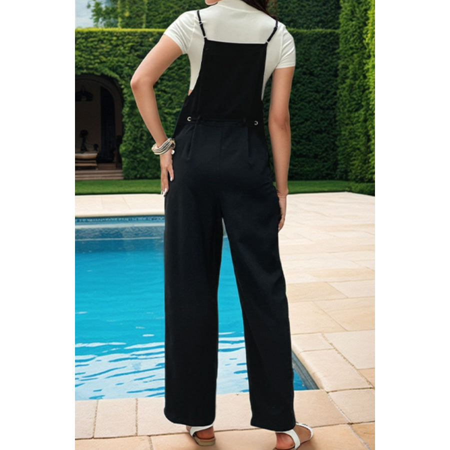 Tied Pocketed Spaghetti Strap Overalls Black / S Apparel and Accessories