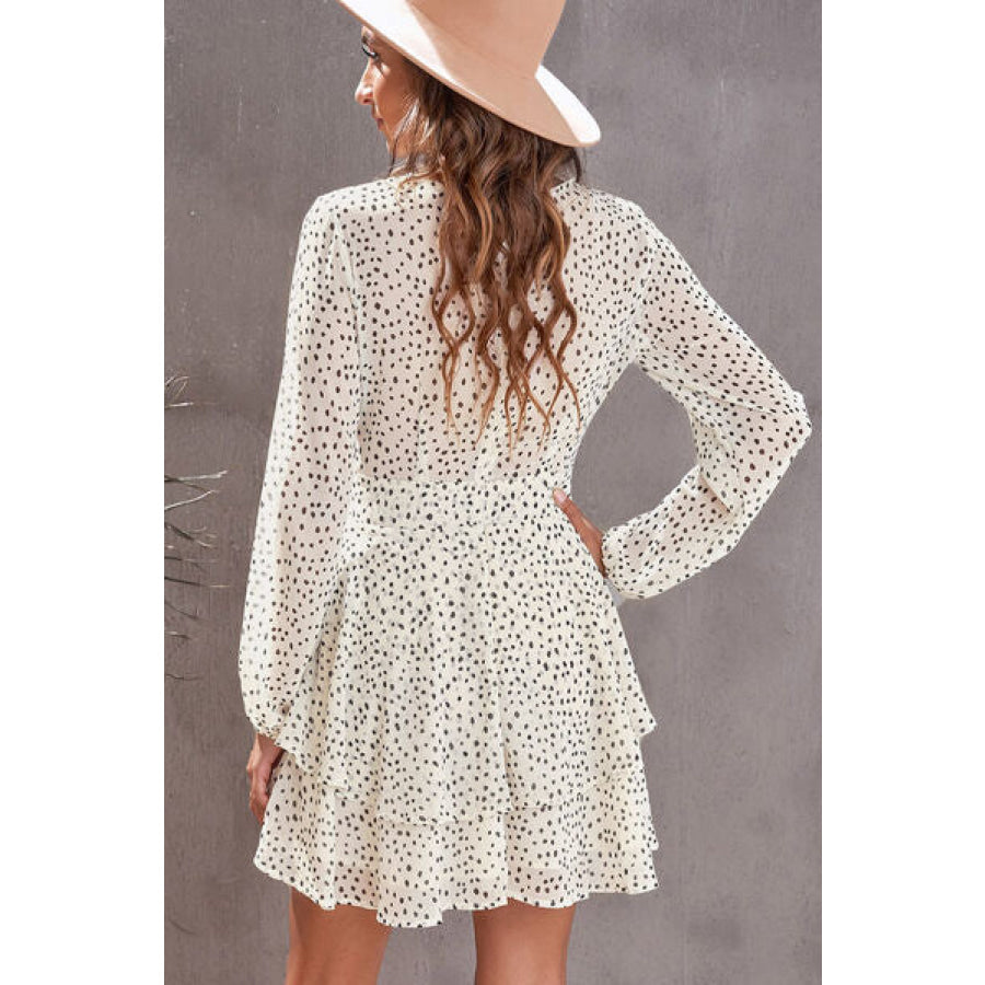 Tied Polka Dot Balloon Sleeve Layered Dress Apparel and Accessories