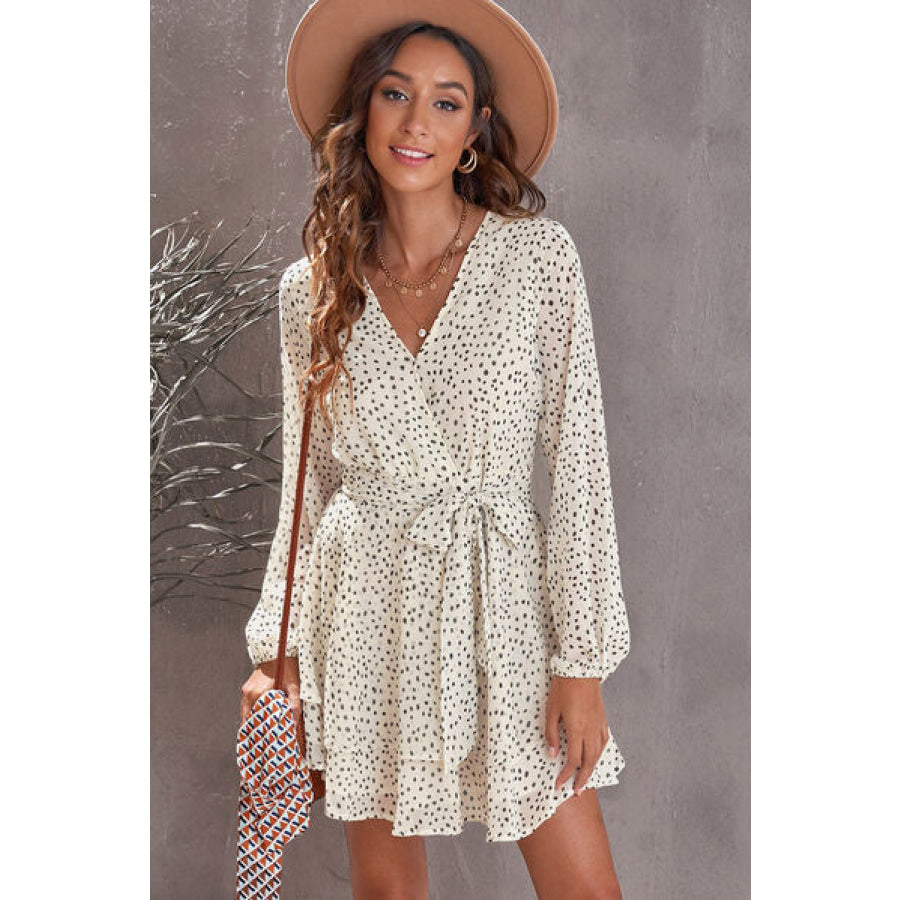 Tied Polka Dot Balloon Sleeve Layered Dress Apparel and Accessories