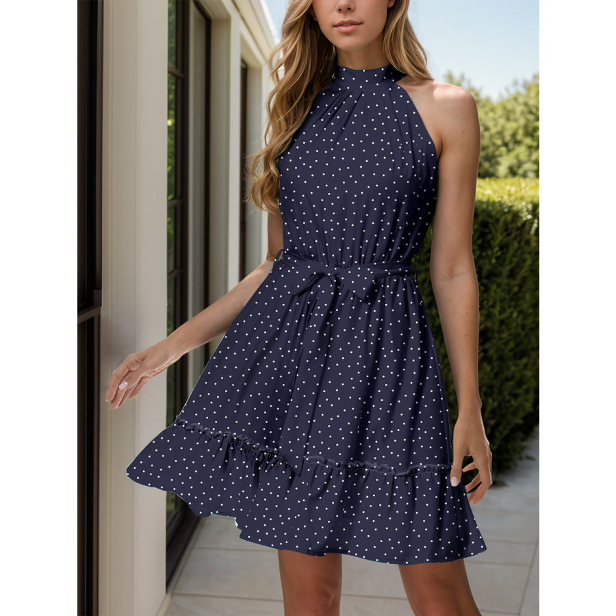 Tied Polka Dot Grecian Sleeveless Dress Apparel and Accessories