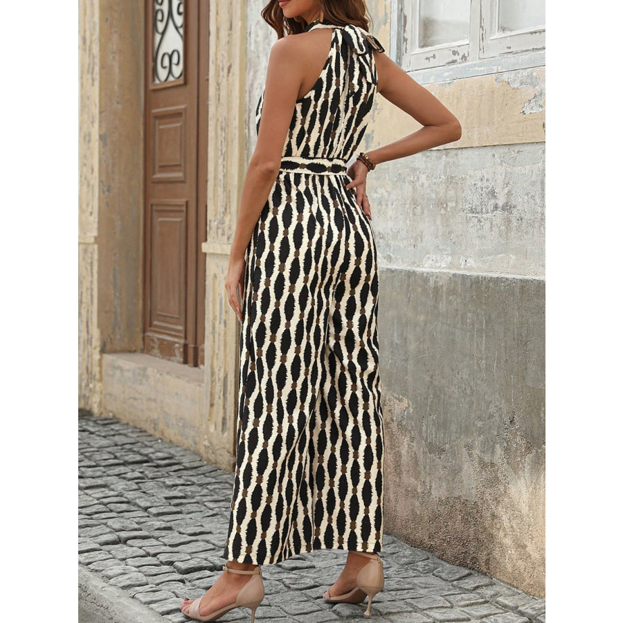 Tied Printed Grecian Neck Jumpsuit Apparel and Accessories