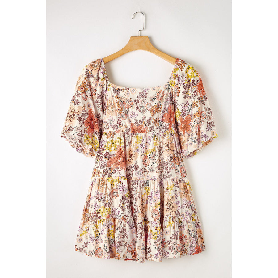 Tied Printed Half Sleeve Mini Dress Floral / S Apparel and Accessories