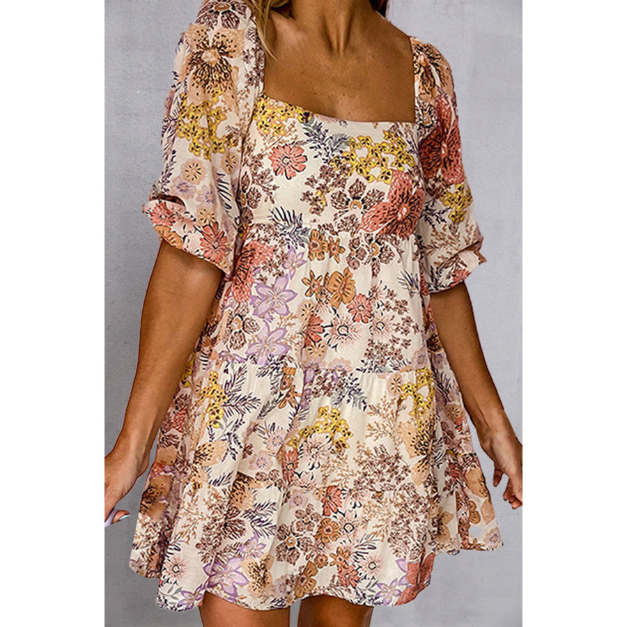 Tied Printed Half Sleeve Mini Dress Floral / S Apparel and Accessories