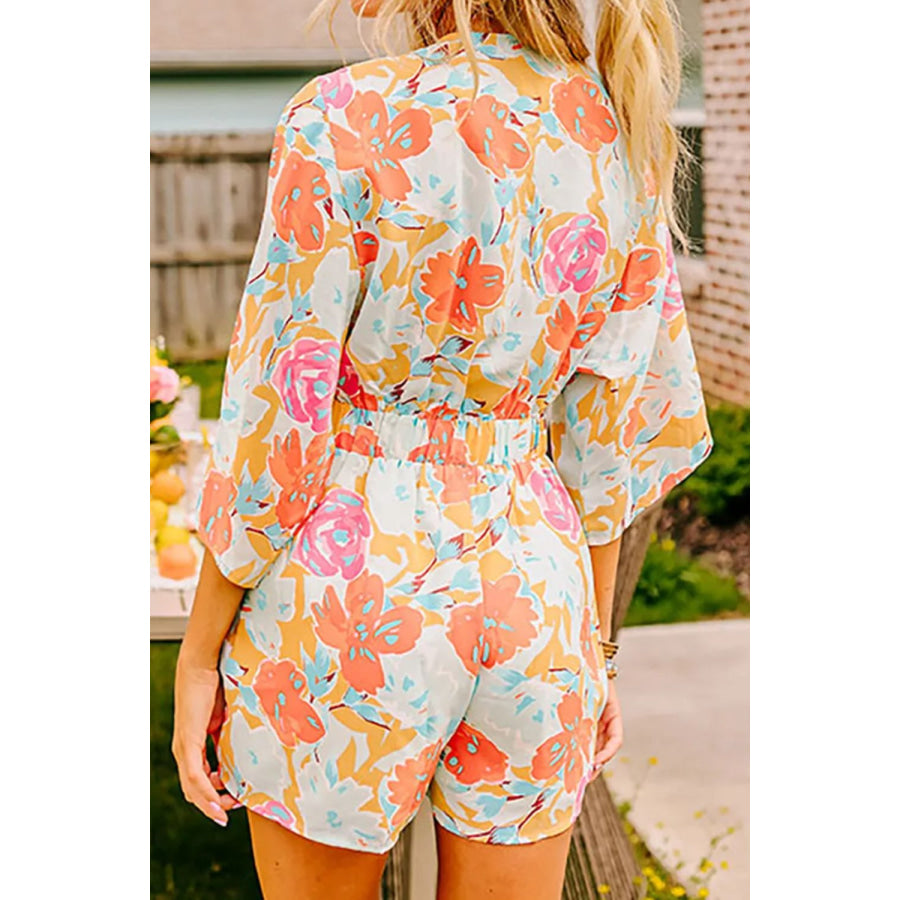 Tied Printed Half Sleeve Romper Apparel and Accessories