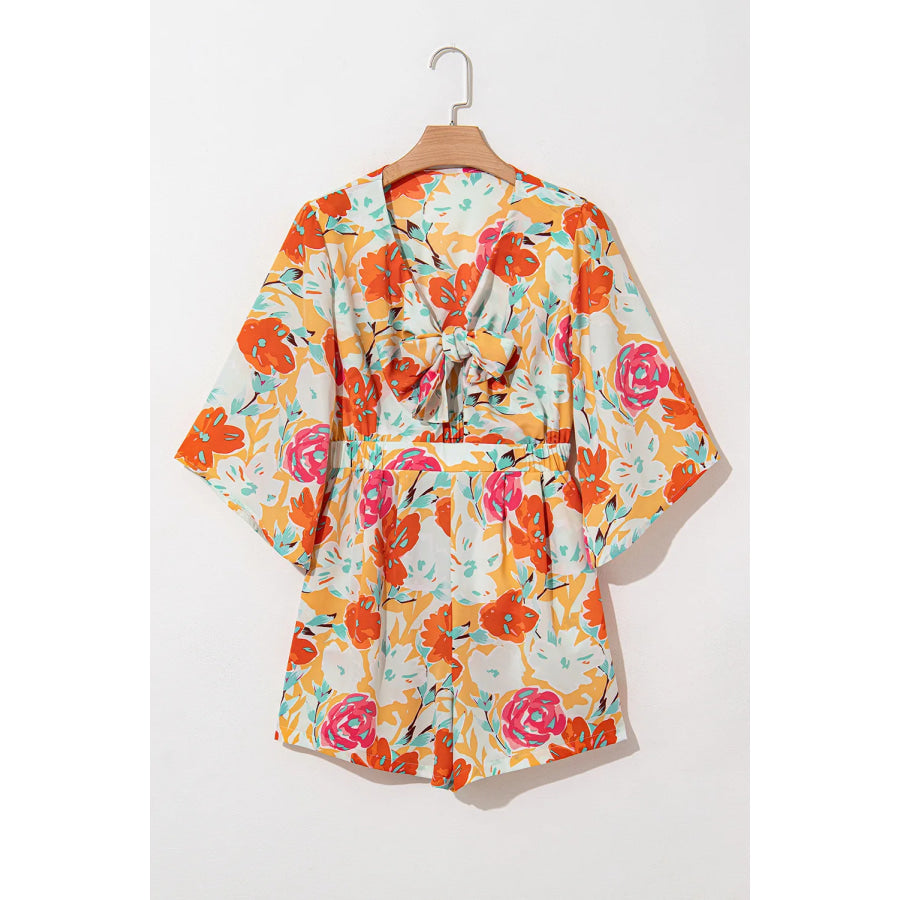 Tied Printed Half Sleeve Romper Apparel and Accessories