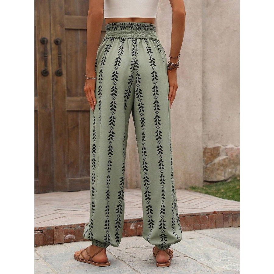 Tied Printed High Waist Pants Apparel and Accessories