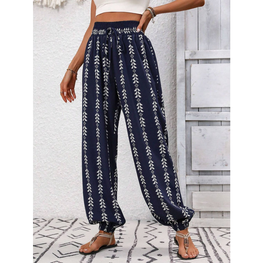 Tied Printed High Waist Pants Apparel and Accessories