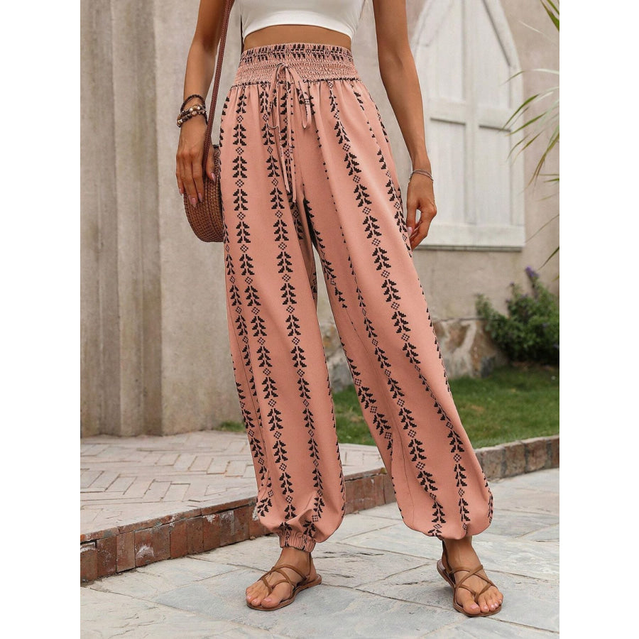 Tied Printed High Waist Pants Apparel and Accessories