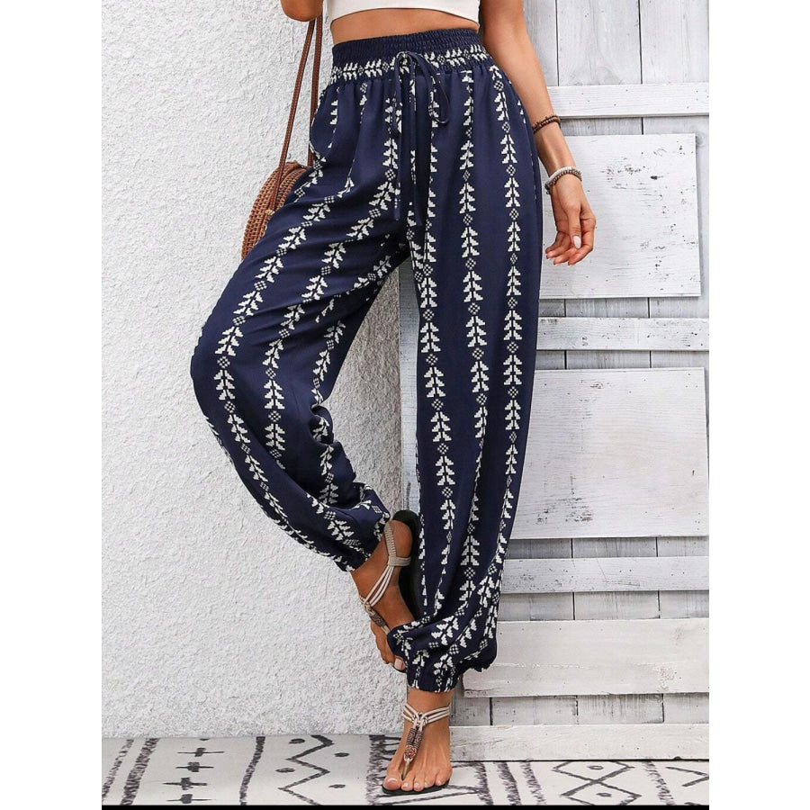 Tied Printed High Waist Pants Apparel and Accessories