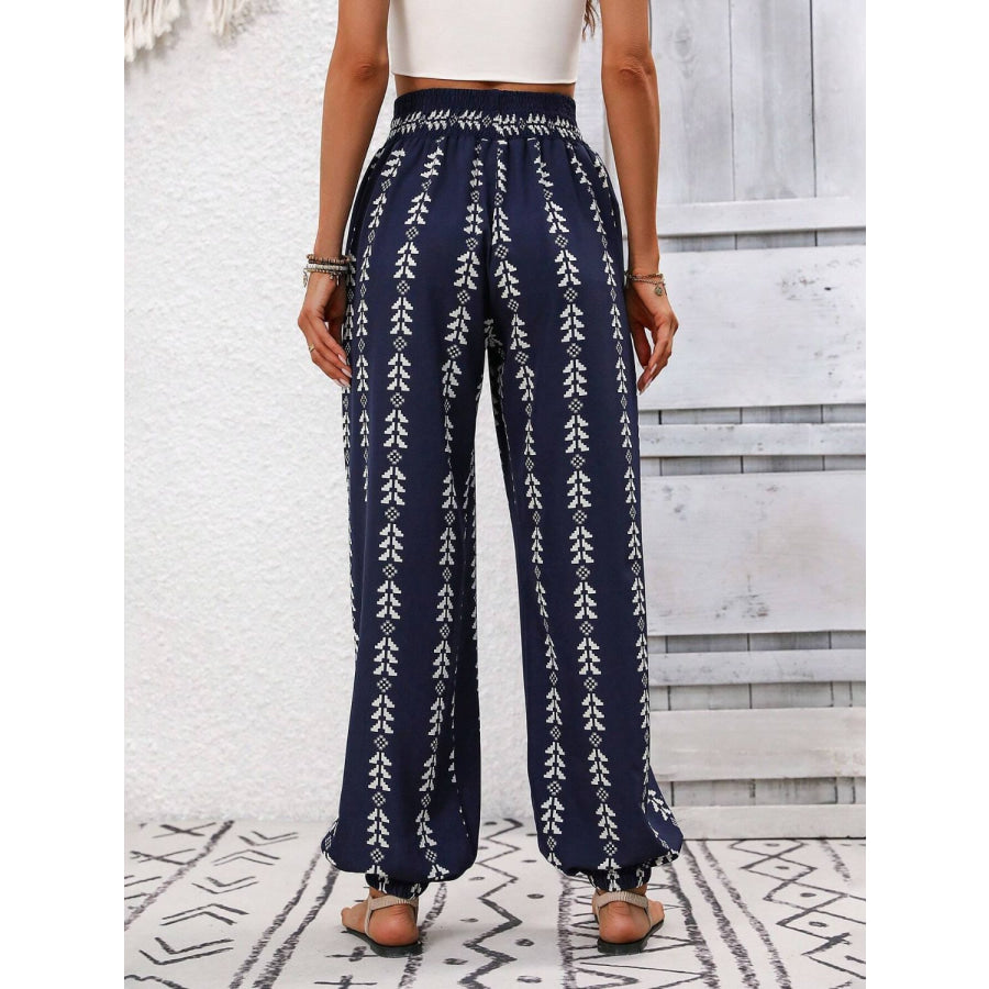 Tied Printed High Waist Pants Apparel and Accessories