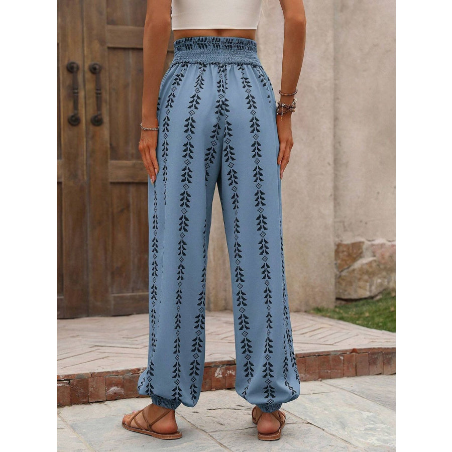 Tied Printed High Waist Pants Apparel and Accessories