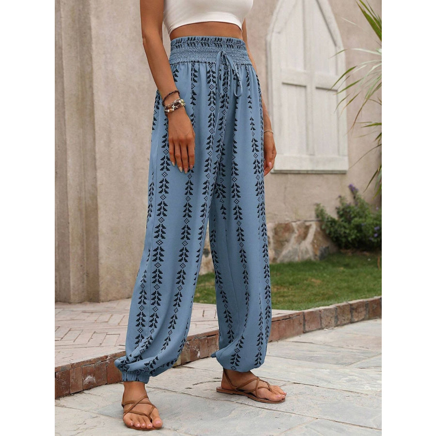 Tied Printed High Waist Pants Apparel and Accessories