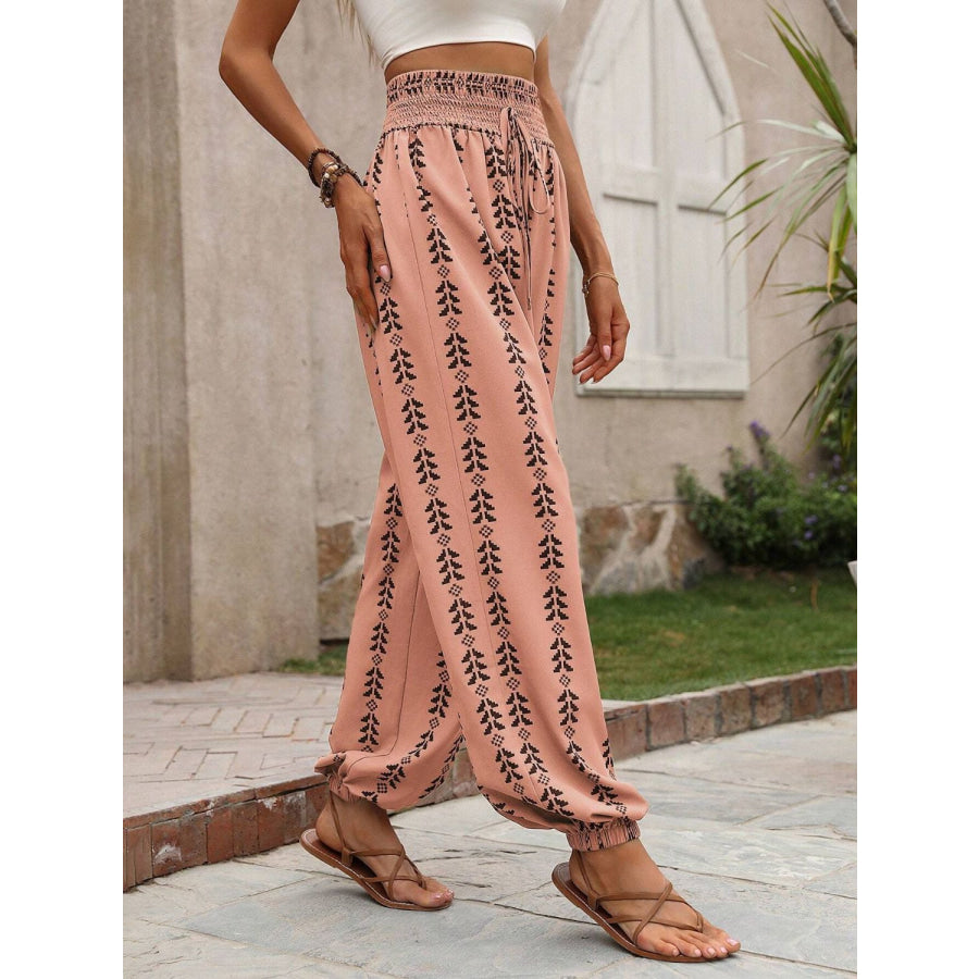 Tied Printed High Waist Pants Apparel and Accessories