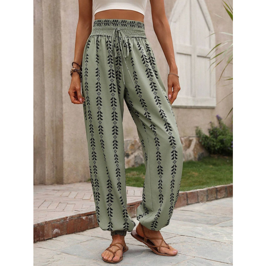 Tied Printed High Waist Pants Apparel and Accessories