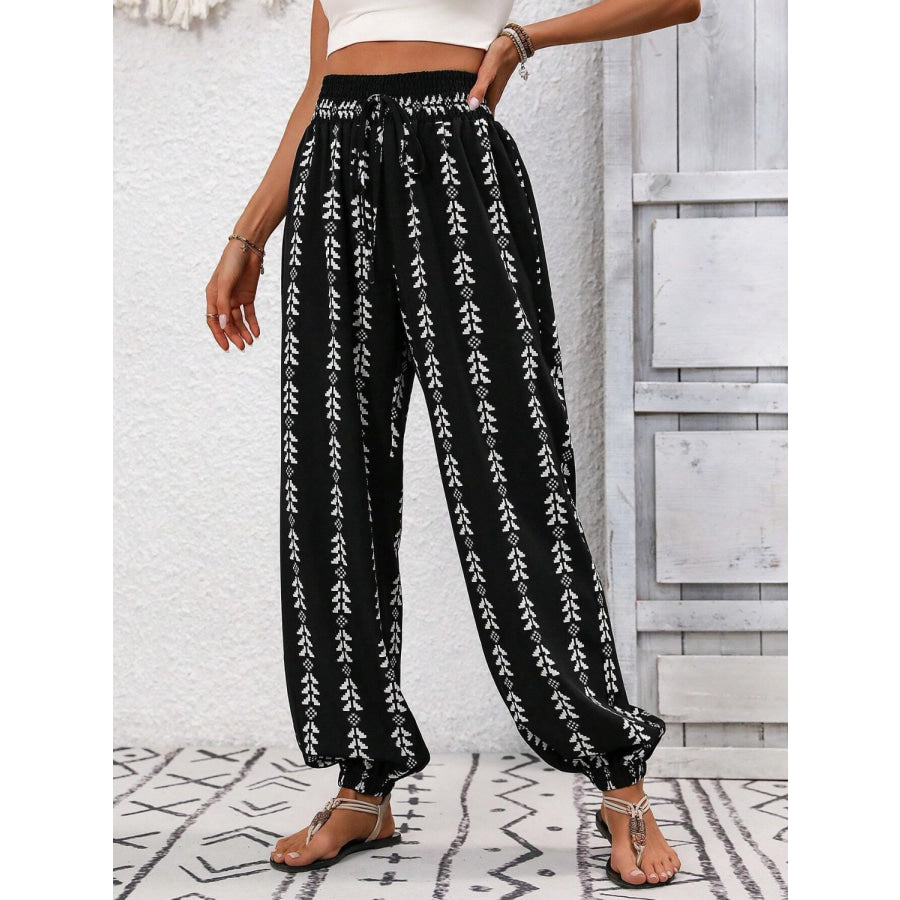 Tied Printed High Waist Pants Apparel and Accessories