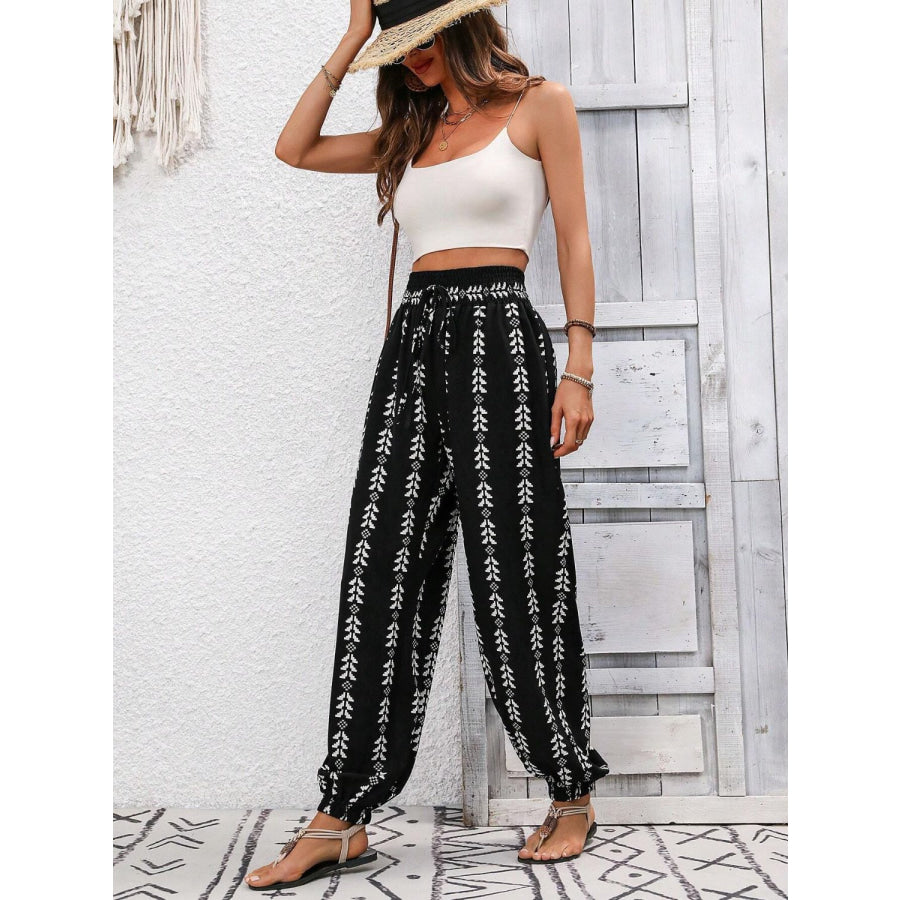 Tied Printed High Waist Pants Apparel and Accessories