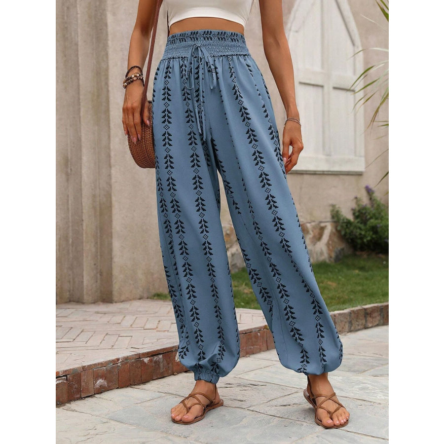 Tied Printed High Waist Pants Apparel and Accessories