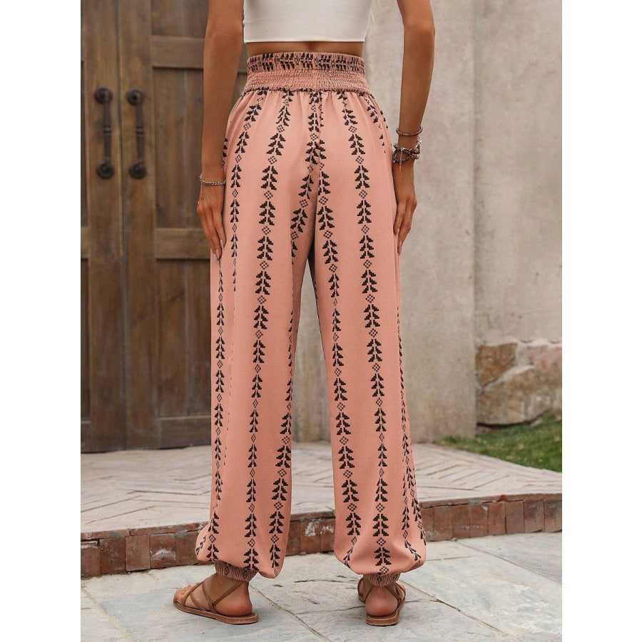 Tied Printed High Waist Pants Apparel and Accessories