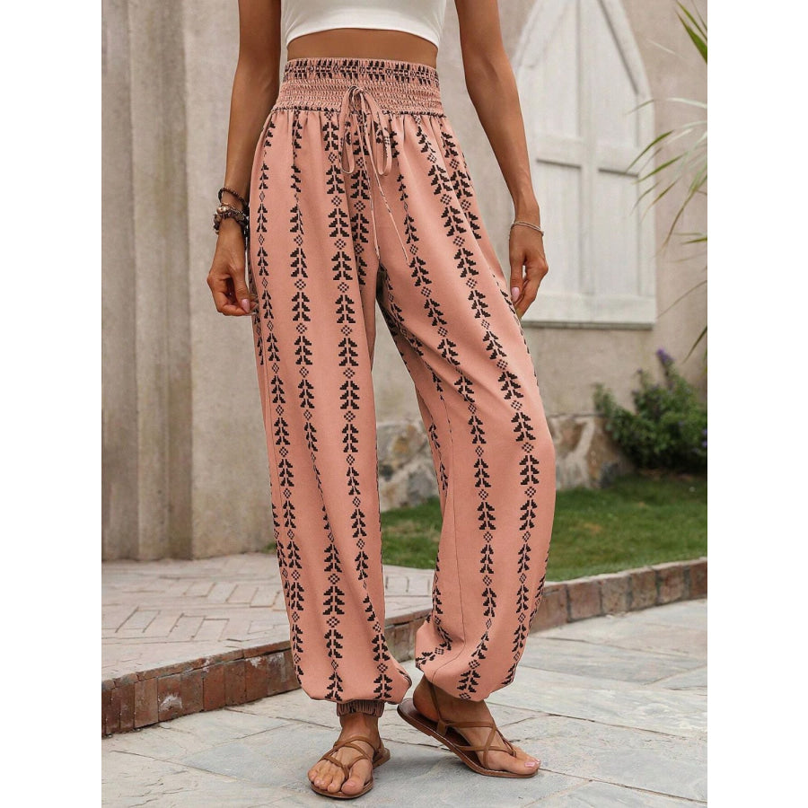 Tied Printed High Waist Pants Apparel and Accessories