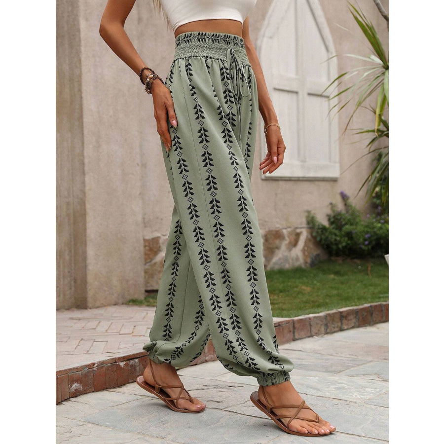 Tied Printed High Waist Pants Apparel and Accessories