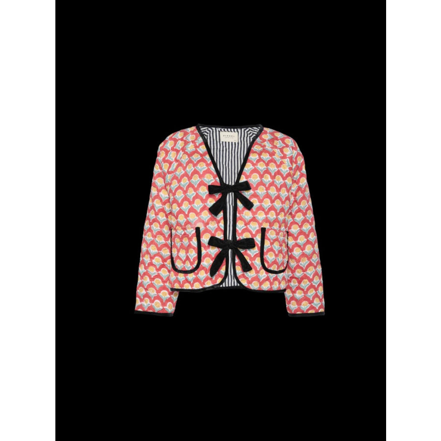 Tied Printed Long Sleeve Jacket Apparel and Accessories