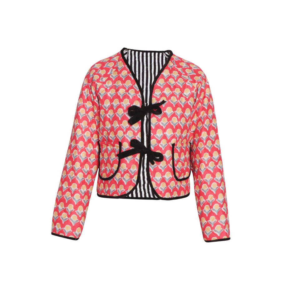 Tied Printed Long Sleeve Jacket Apparel and Accessories