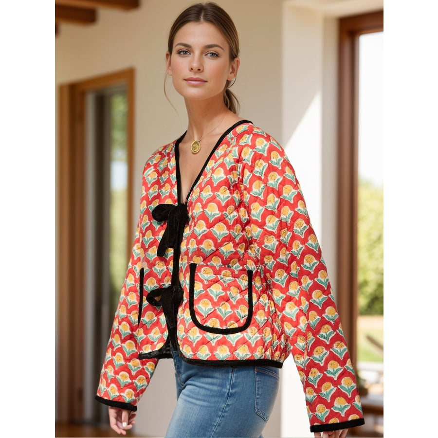 Tied Printed Long Sleeve Jacket Styl A / S Apparel and Accessories