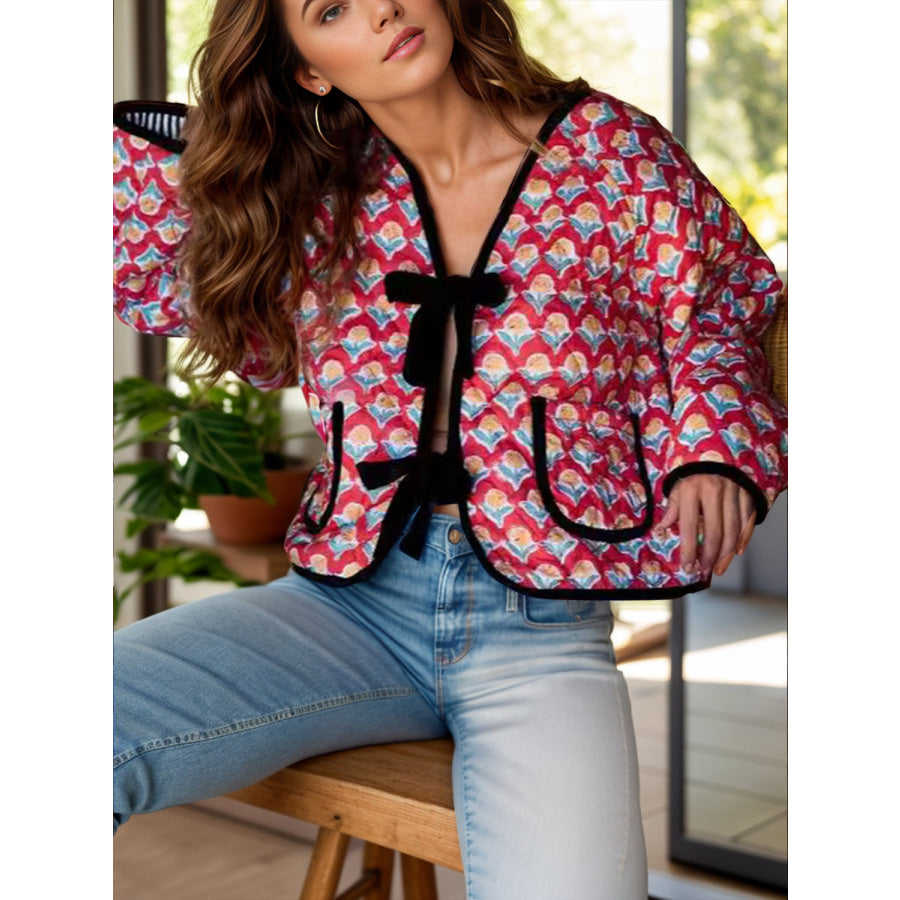 Tied Printed Long Sleeve Jacket Styl B / S Apparel and Accessories