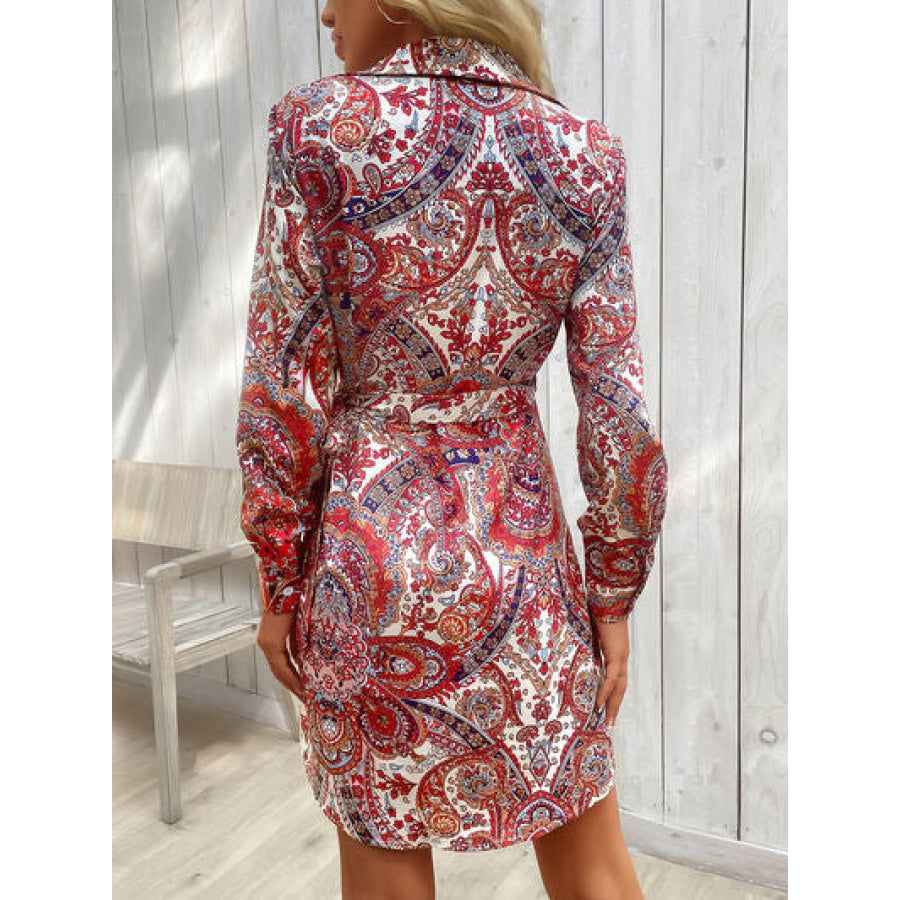 Tied Printed Long Sleeve Mini Dress Apparel and Accessories