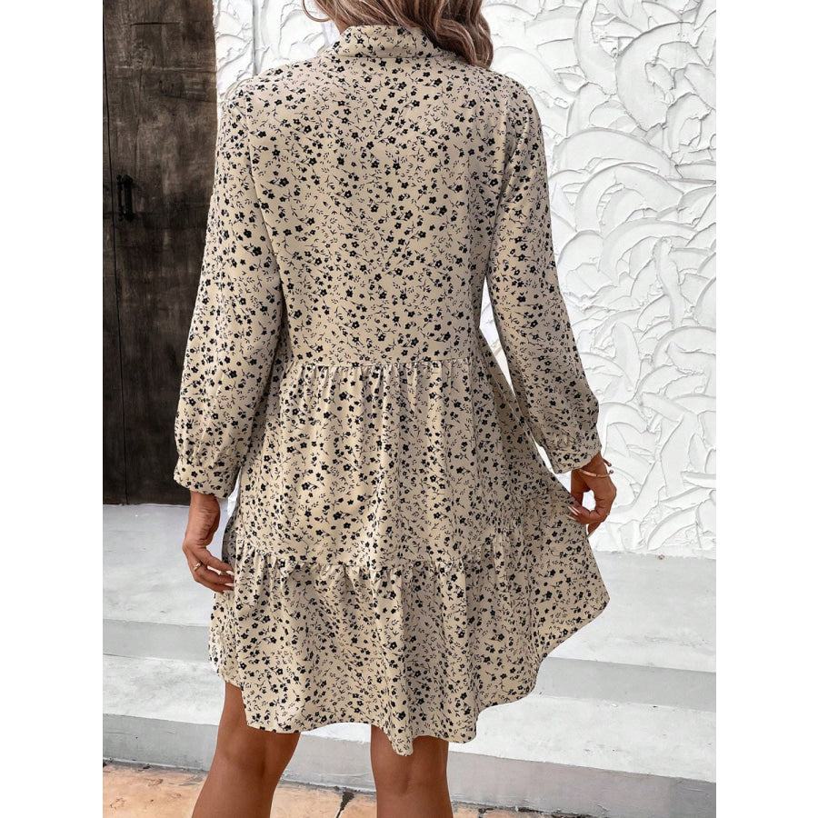 Tied Printed Long Sleeve Mini Dress Apparel and Accessories