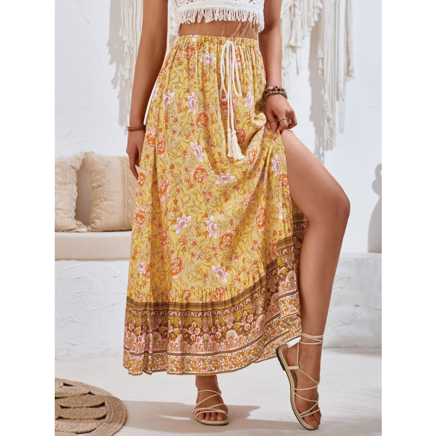 Tied Printed Midi Skirt Apparel and Accessories