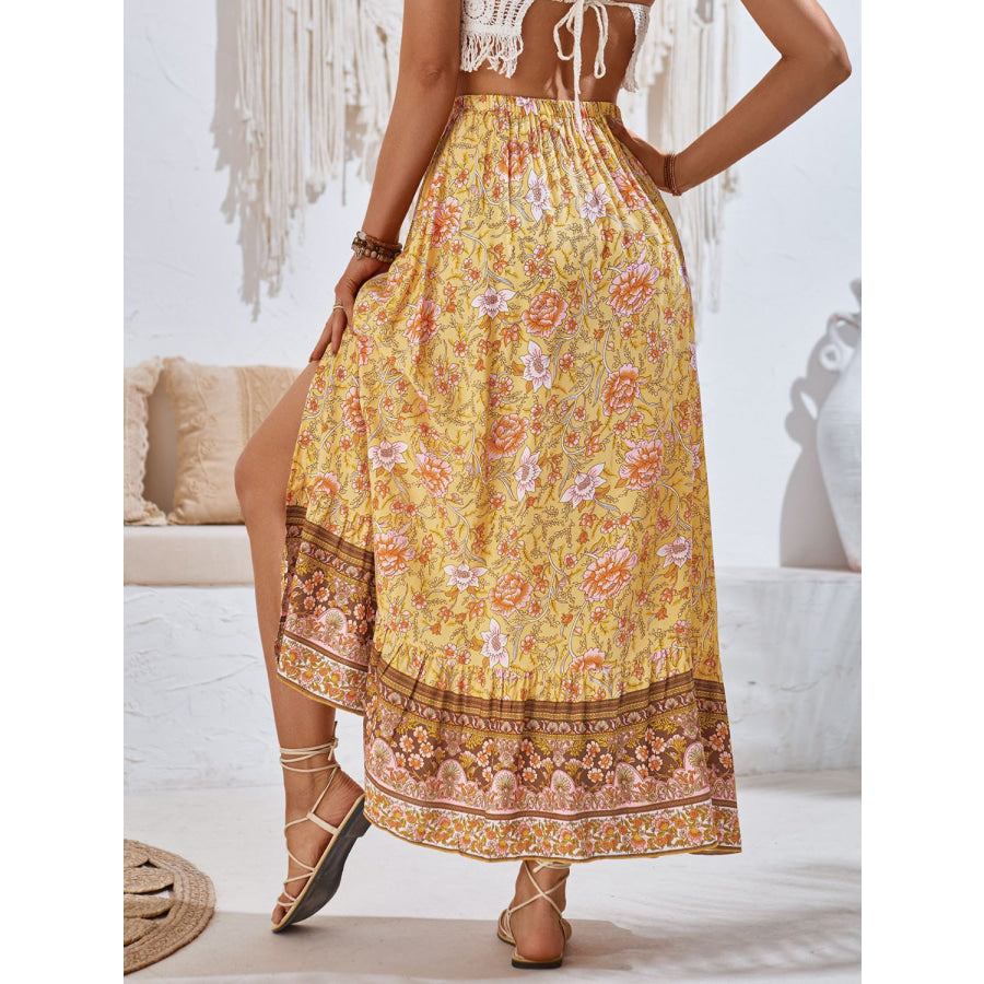 Tied Printed Midi Skirt Gold / S Apparel and Accessories