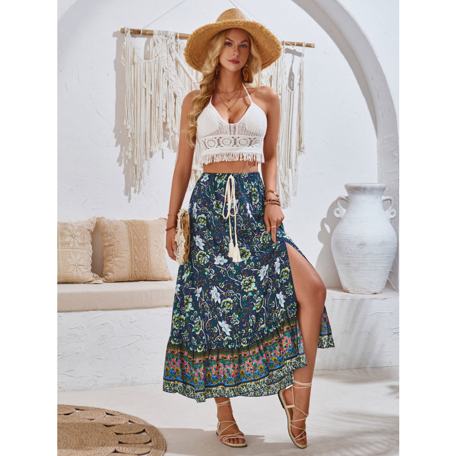 Tied Printed Midi Skirt Apparel and Accessories