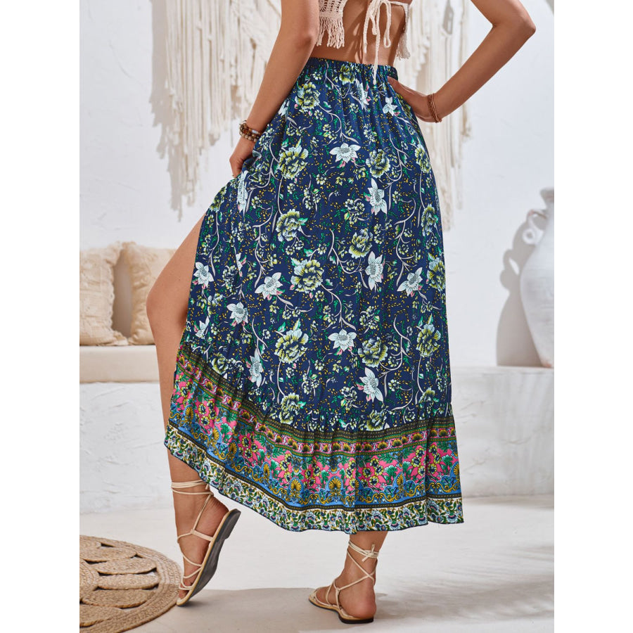 Tied Printed Midi Skirt Apparel and Accessories