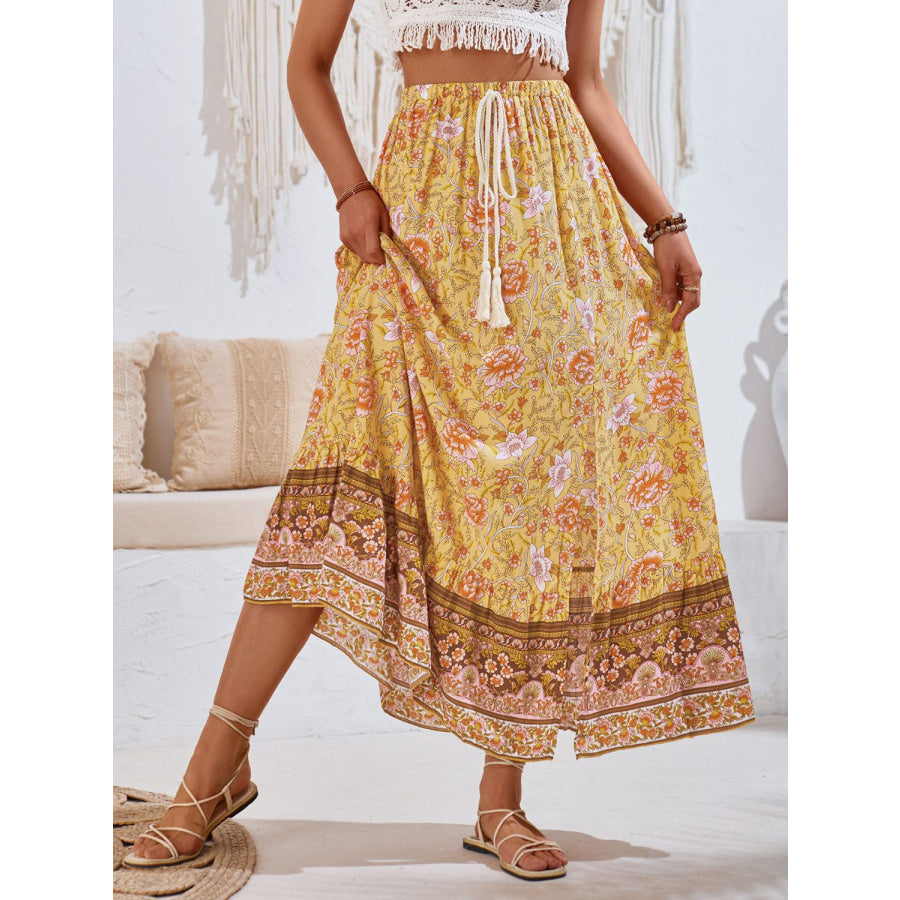 Tied Printed Midi Skirt Gold / S Apparel and Accessories