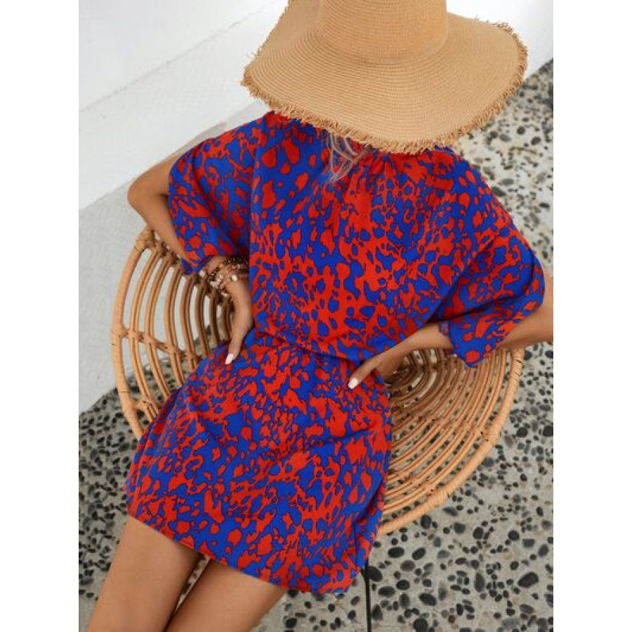 Tied Printed Mock Neck Mini Dress Apparel and Accessories