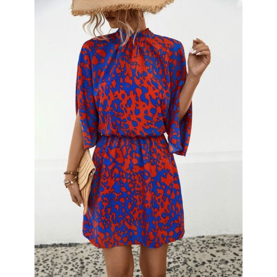 Tied Printed Mock Neck Mini Dress Apparel and Accessories