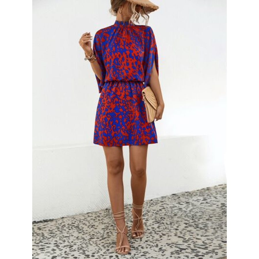 Tied Printed Mock Neck Mini Dress Apparel and Accessories