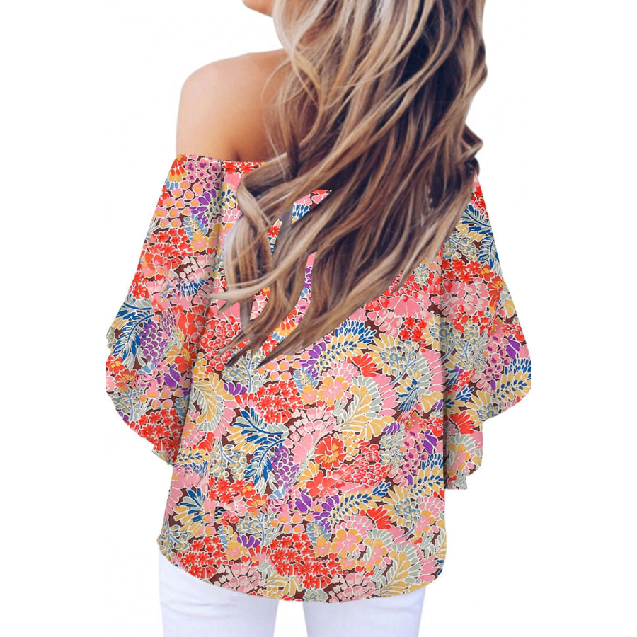 Tied Printed Off - Shoulder Half Sleeve Blouse Apparel and Accessories