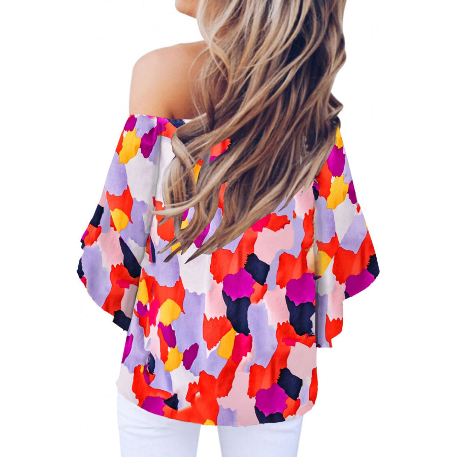 Tied Printed Off - Shoulder Half Sleeve Blouse Apparel and Accessories