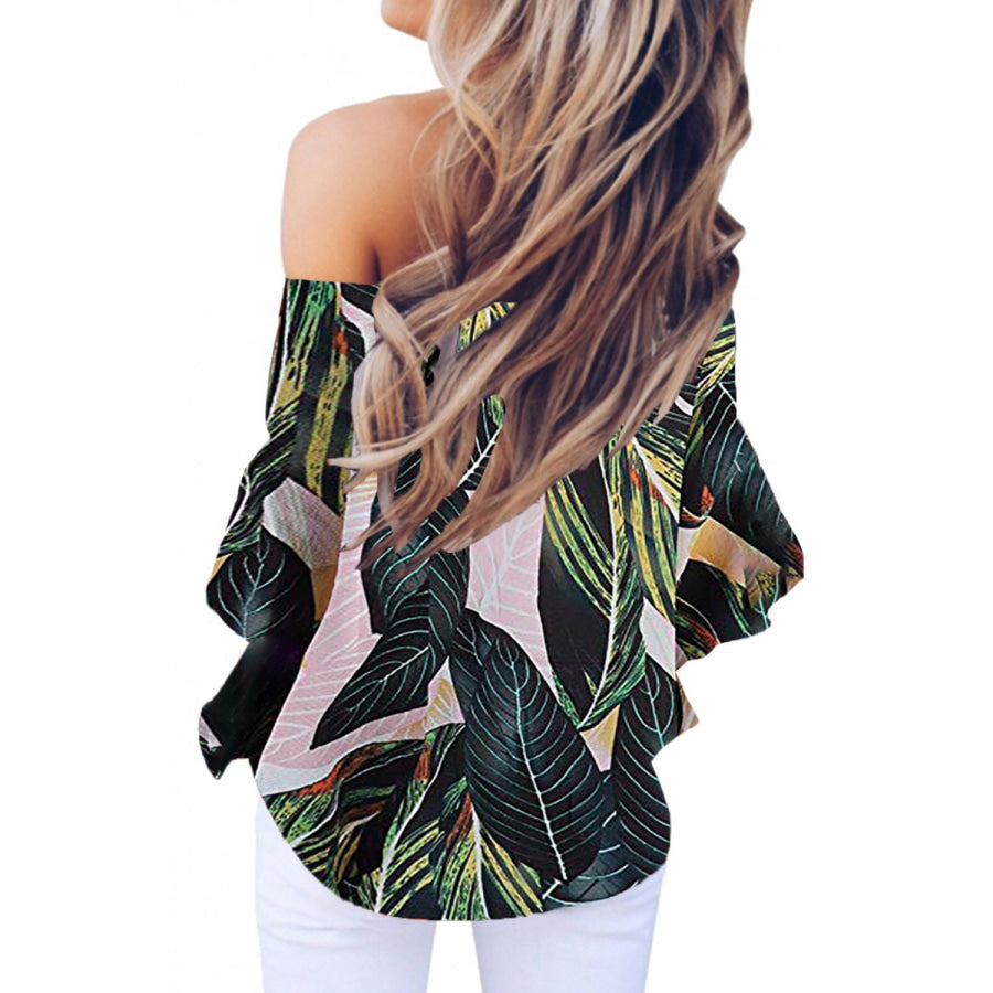 Tied Printed Off - Shoulder Half Sleeve Blouse Apparel and Accessories