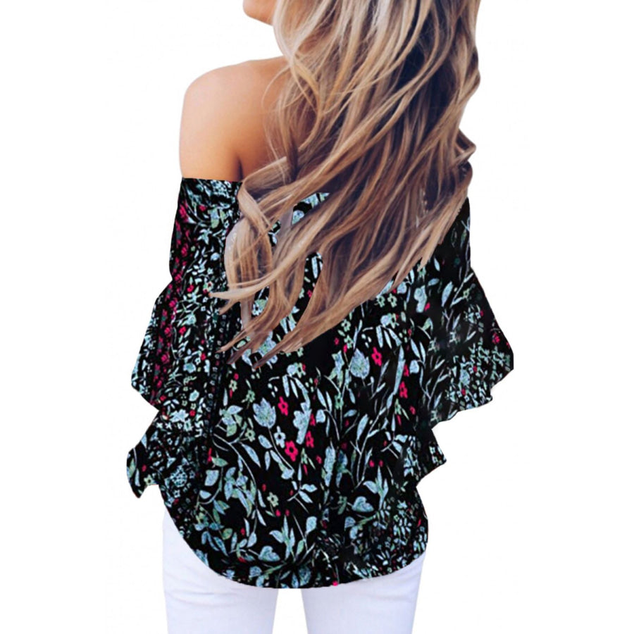 Tied Printed Off - Shoulder Half Sleeve Blouse Apparel and Accessories