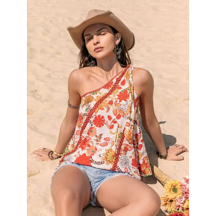 Tied Printed One Shoulder Tank Apparel and Accessories