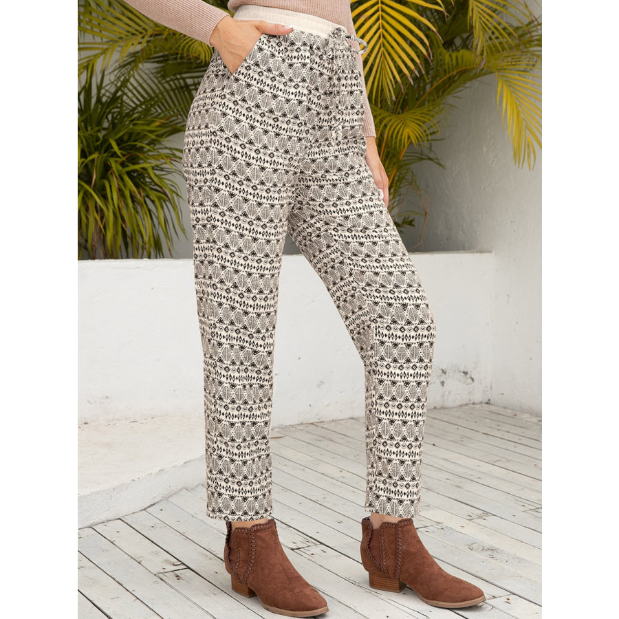 Tied Printed Pants with Pockets Apparel and Accessories